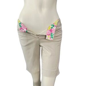 Lilly Pulitzer Khaki Bermuda Shorts Size 0 Floral Waistband